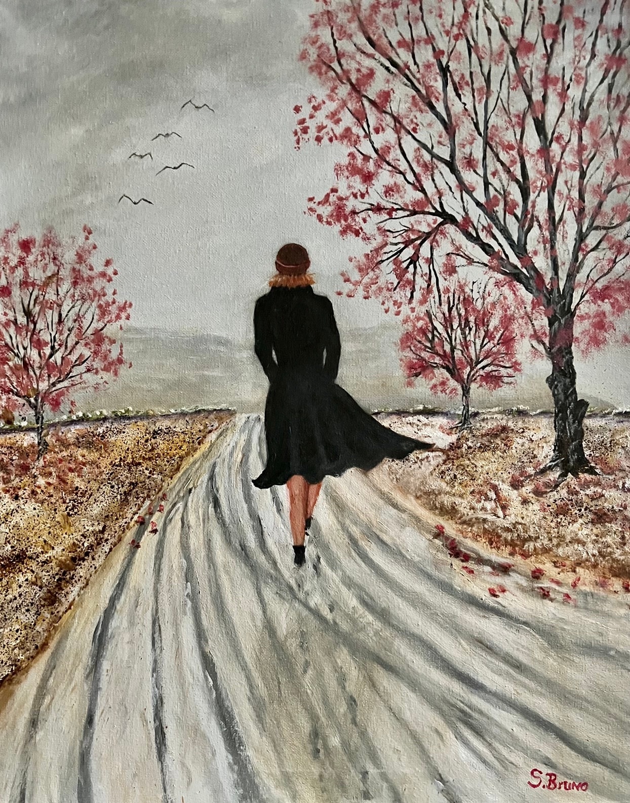 Woman on a Winter Path — oil painting by Stephen Bruno
