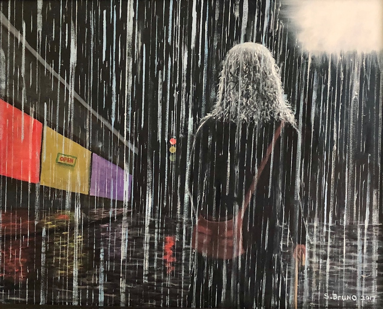 Homeless Woman Lost in the Rain — oil painting by Stephen Bruno