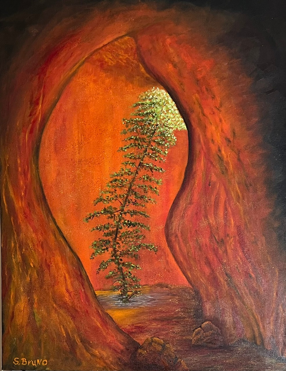 Tree in the Rock Cave — oil painting by Stephen Bruno